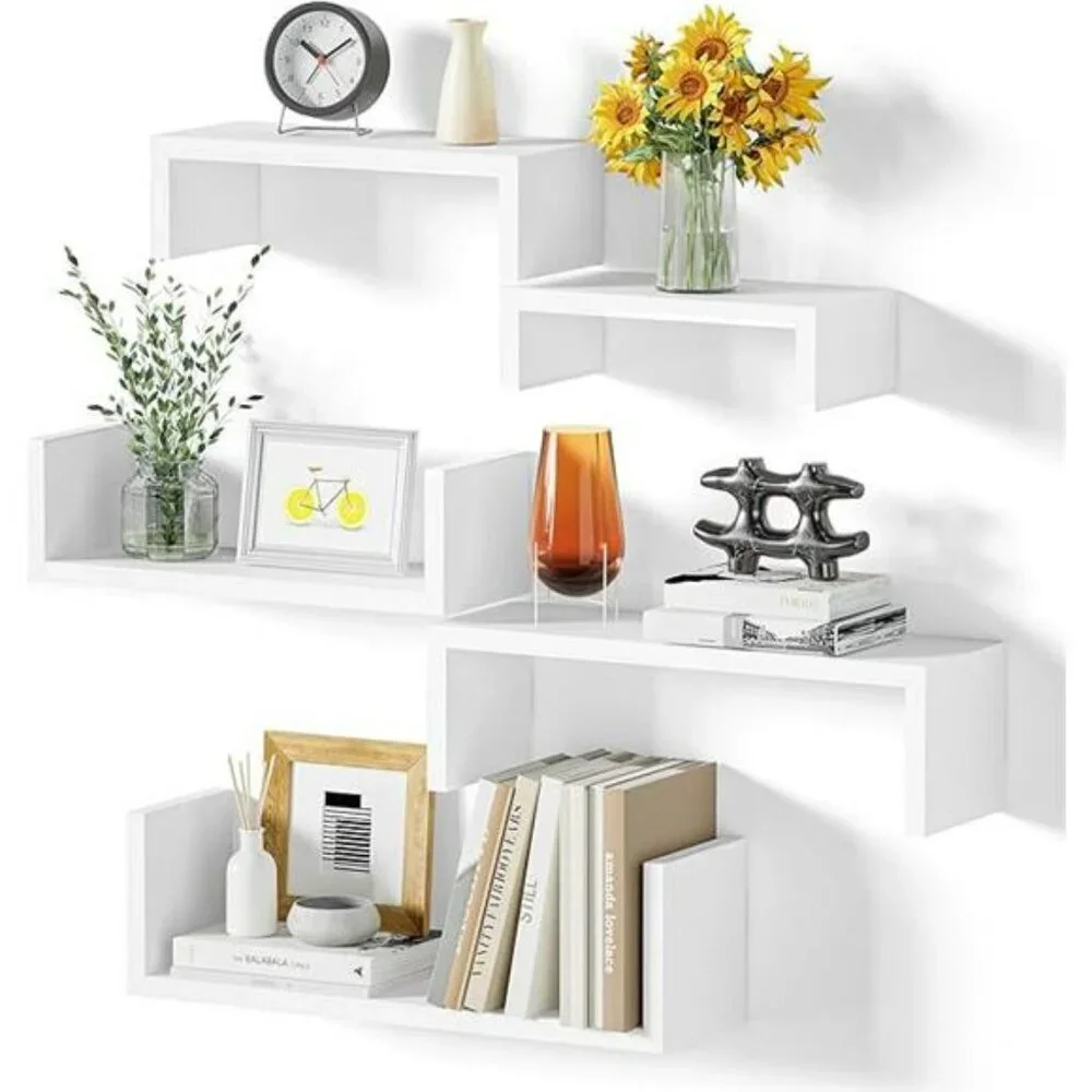SRIWATANA Floating Wall Shelves Set of 5 Wood Bathroom Bedroom Storage Decor